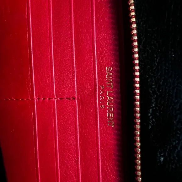 Saint Laurent red long wallet  Black Dust Bag and Box. **AUTHENTIC** - Picture 12 of 14